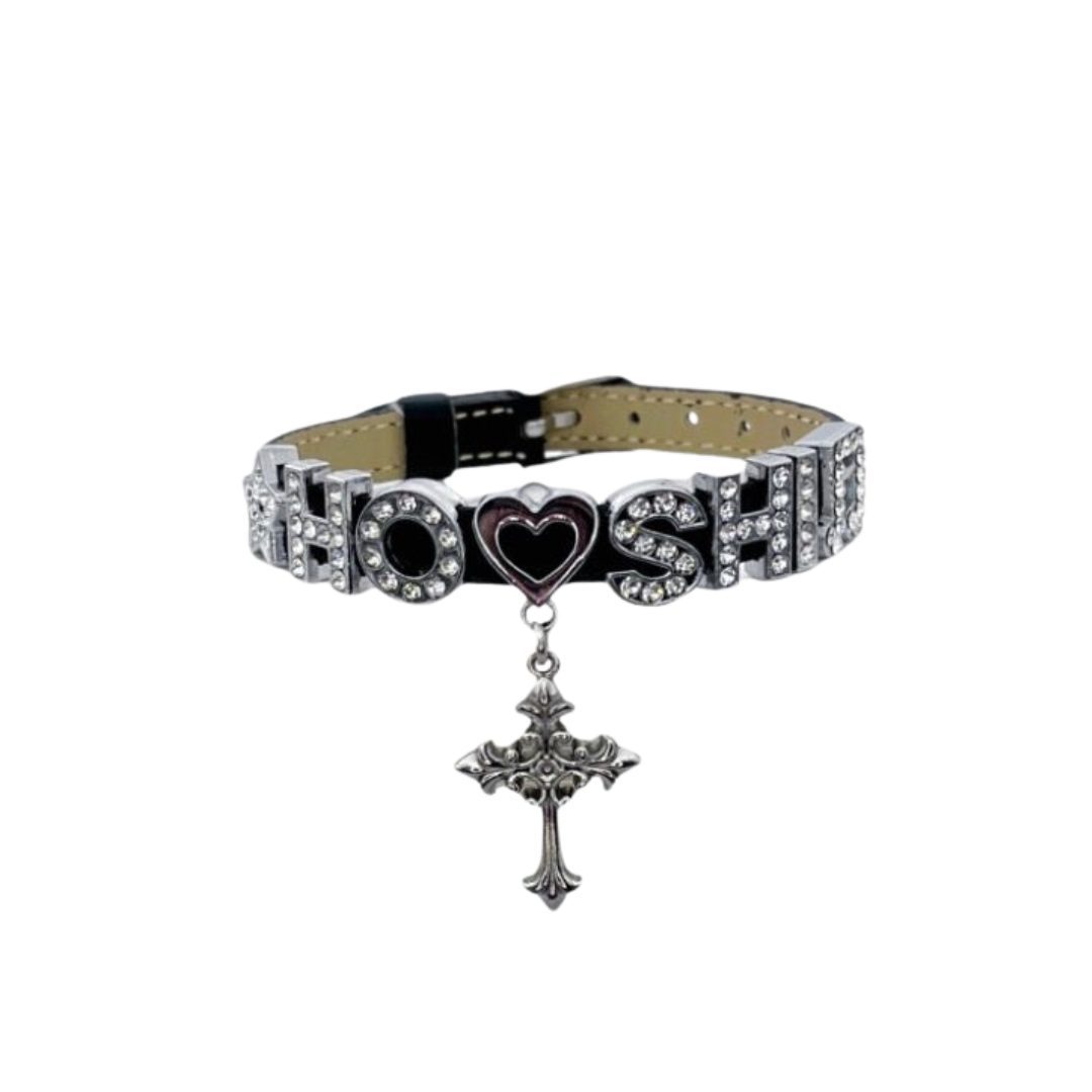 Seventeen Hoshi Heart Black Choker|Carat Accessories|Kpop Leather Collar With Rhinestone Letters